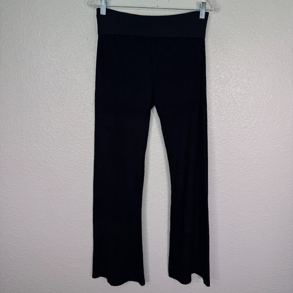 Hard Tail Forever Y2K Yoga Pants Womens Medium Fold Over Flare Terry Cloth Black